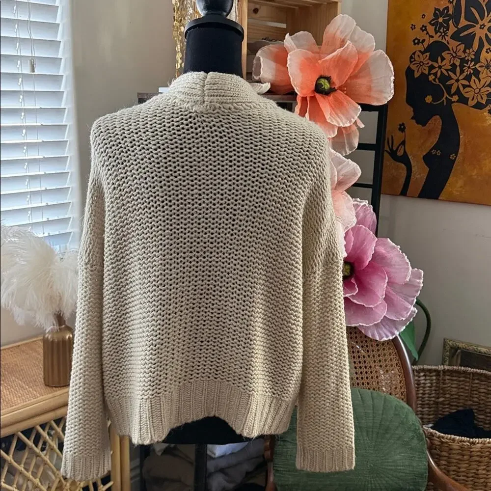RDI Nordstrom Oatmeal Beige Chunky Cable Knit Button Up Fisherman Cardi Sweater